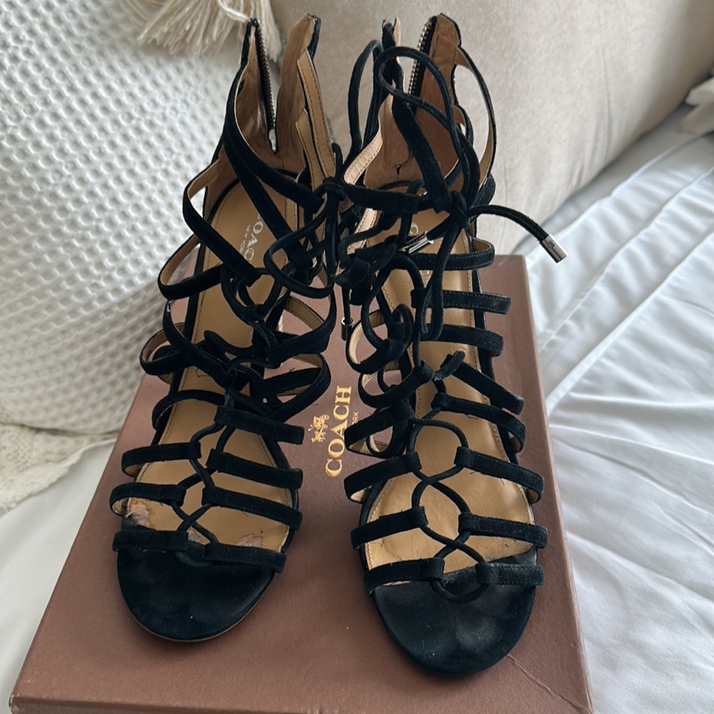 Coach Salvadora Black Suede Lace up Sandal - SIZE 8.5